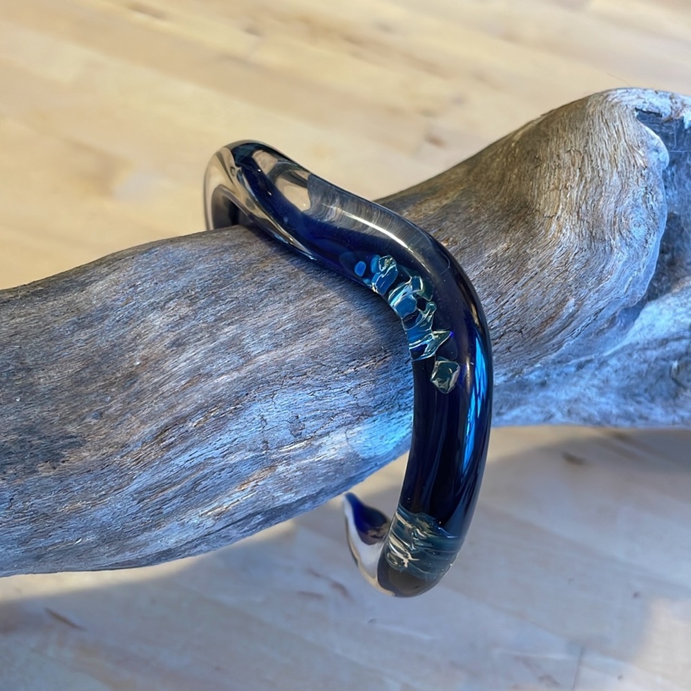 Vintage Stamped Art Glass Cuff Style Bracelet - Picture 4 of 7